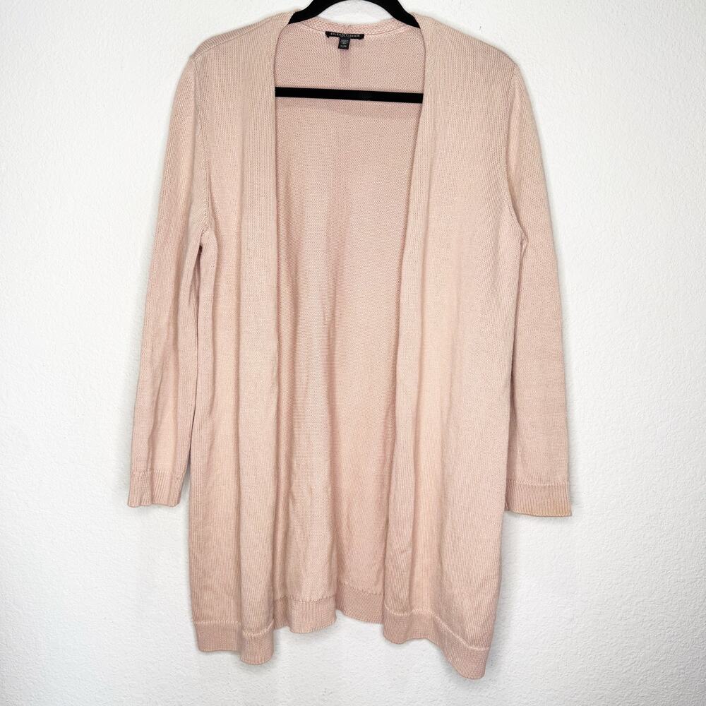 Eileen Fisher Organic Cotton Linen Long Cardigan Sweater Petite Large Pink